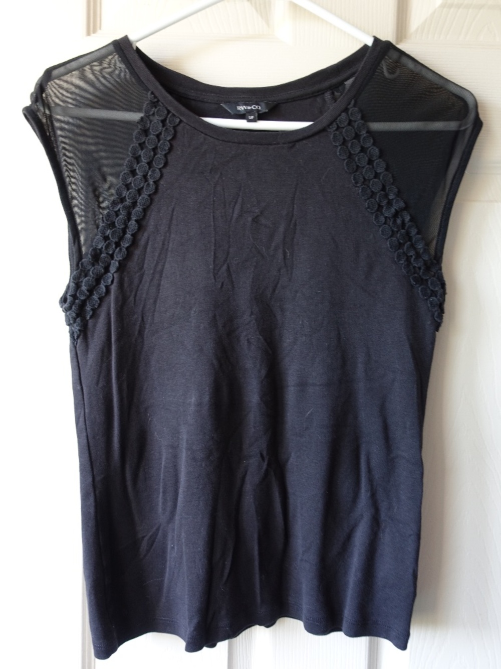 RW&CO. Black Sleeveless Mesh Yoke Top